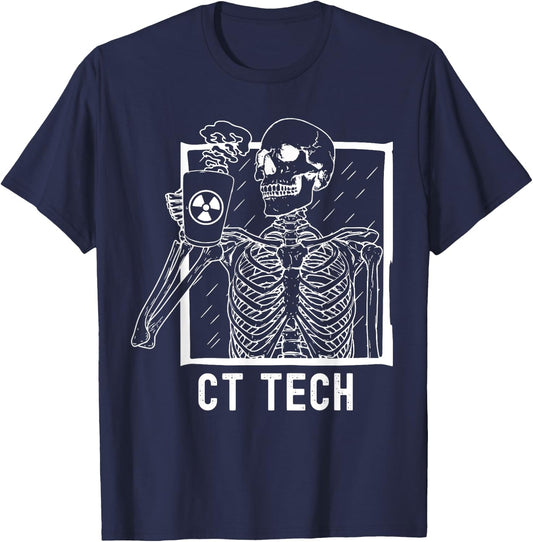 CT Tech Technologist Skeleton Drinking Coffee Radiology Xray T-Shirt - T-Shirt | Navy
