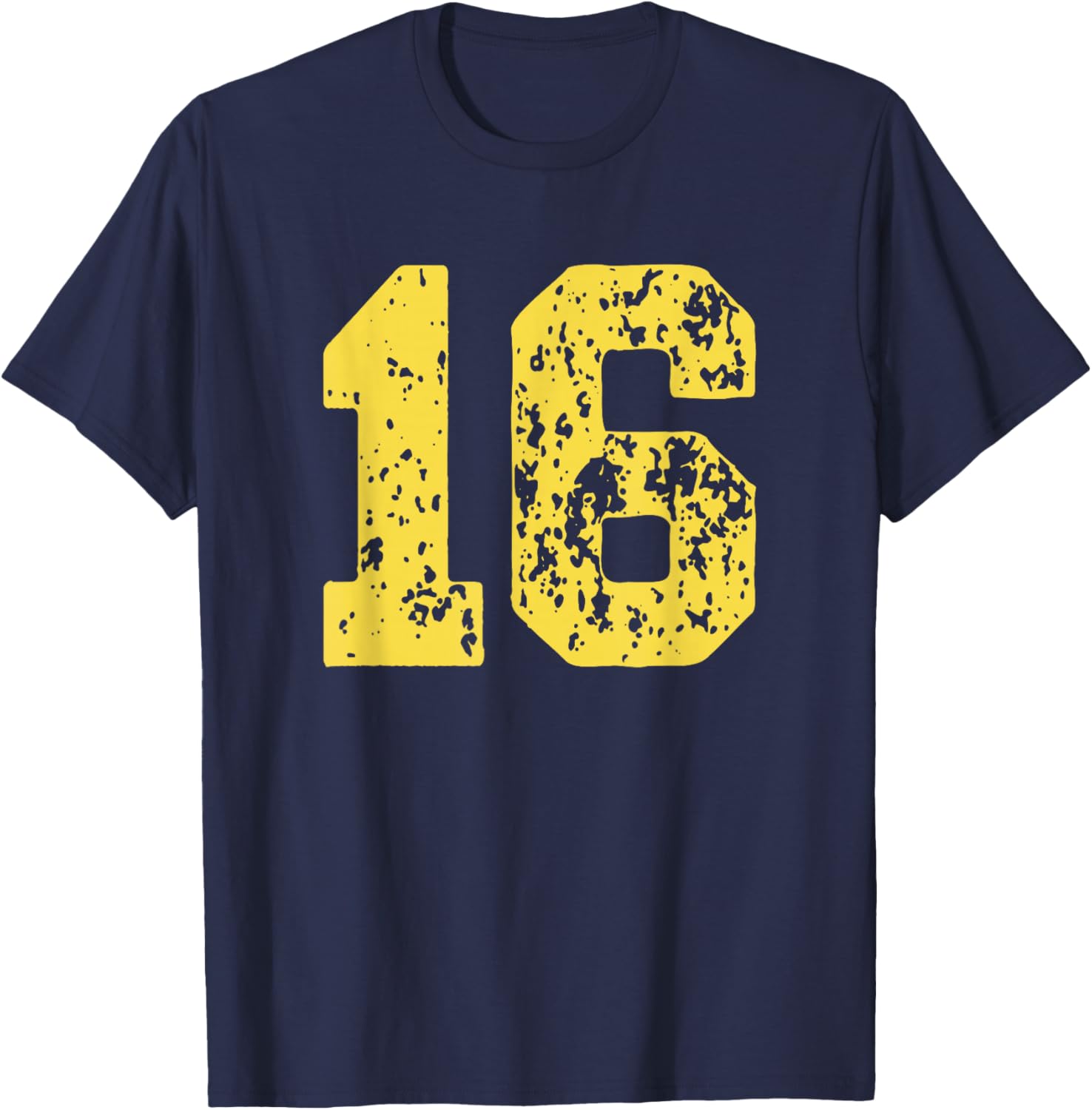 Number 16 Yellow Best Classic College Style Birthday T-Shirt - T-Shirt | Navy