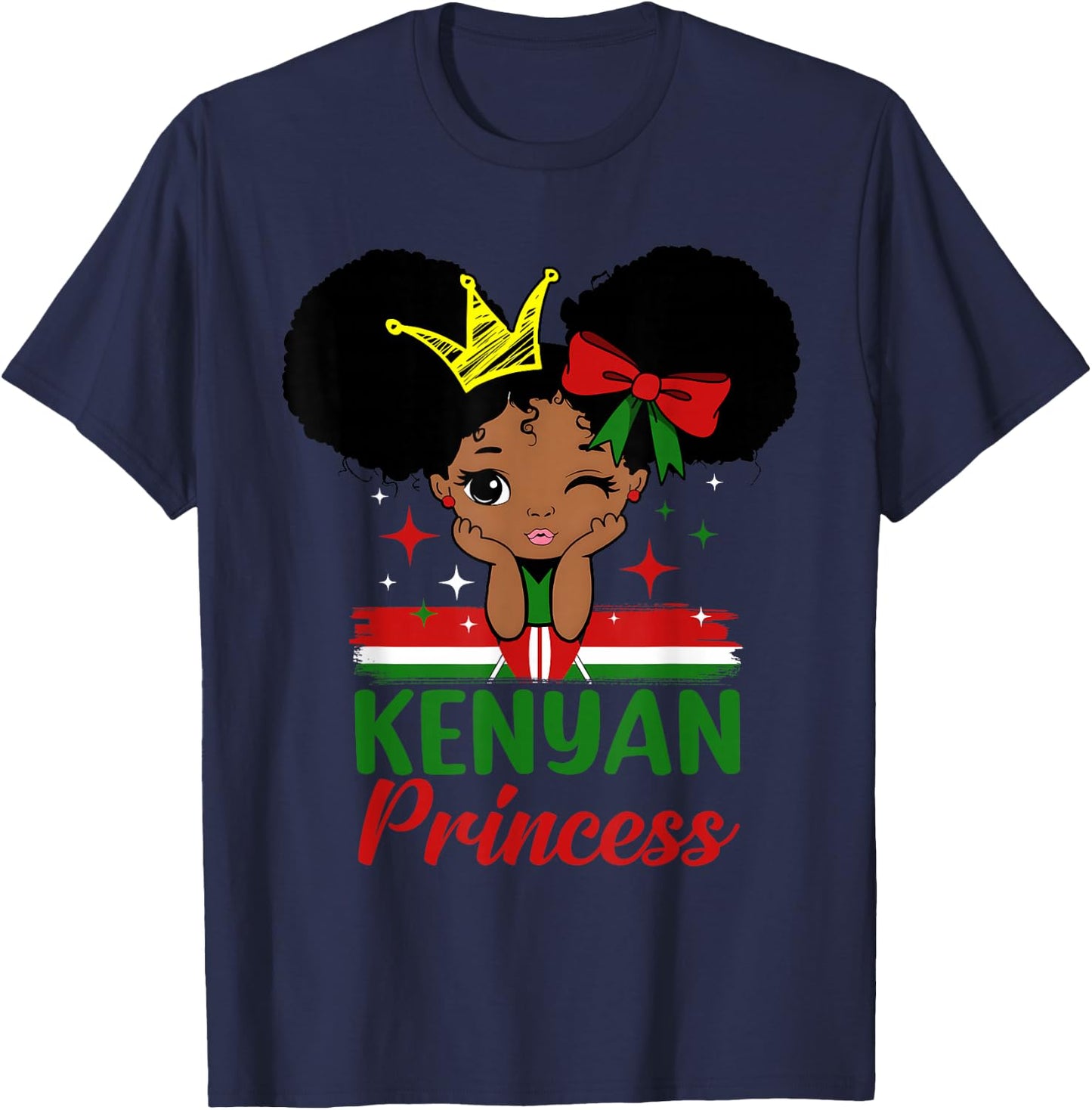 Kenyan Princess Kenya Girl Melanin Cute Kenyan Flag T-Shirt - T-Shirt | Navy