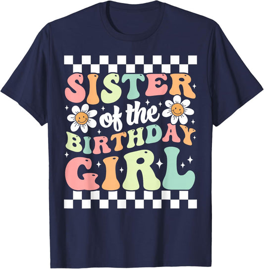 Sister of The Birthday Girl Family Groovy Birthday Party T-Shirt - T-Shirt | Navy