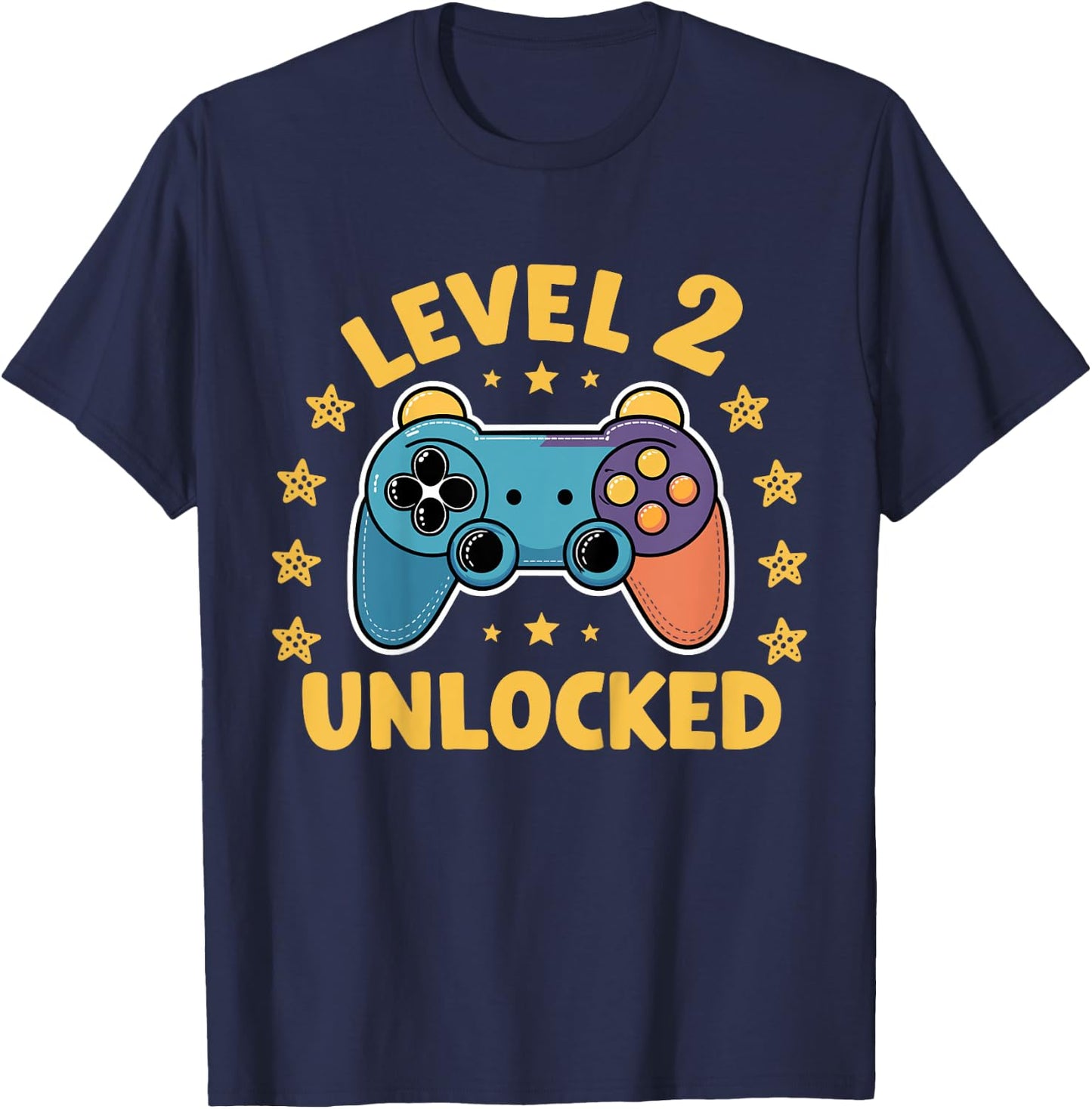 Kids Level 2 Unlocked Gamer 2 Years Old 2nd Birthday Gaming Kids T-Shirt - T-Shirt | Navy
