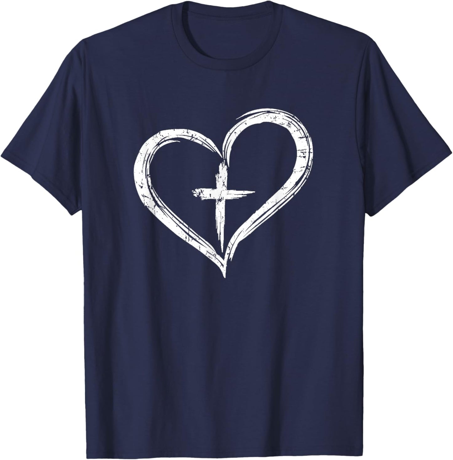Stylish Cross In Heart Christian T-Shirt - T-Shirt | Navy
