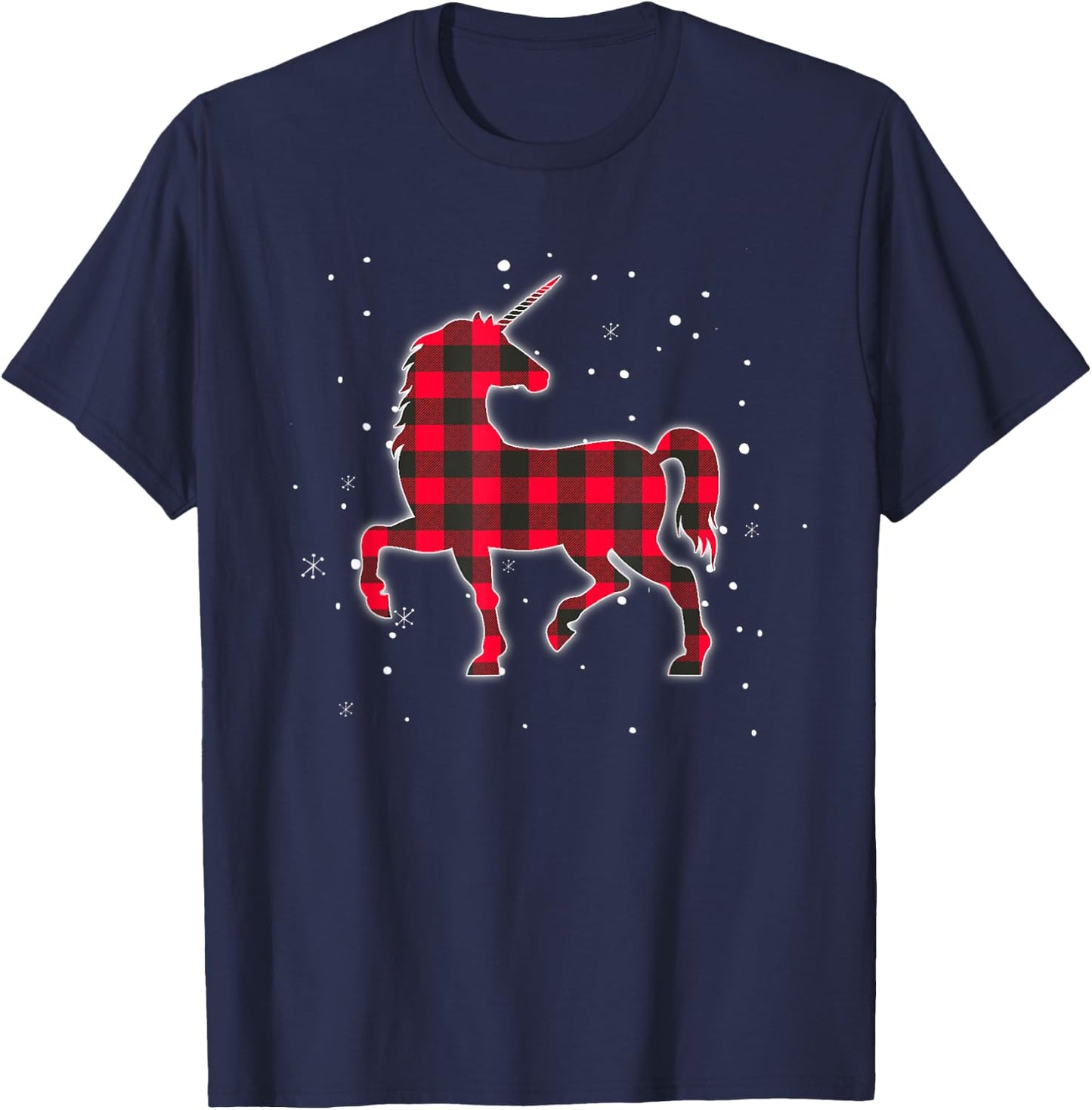 Red Plaid Unicorn Christmas Matching Buffalo Family Pajama T-Shirt - T-Shirt | Navy