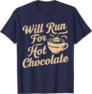 Will Run For Hot Chocolate Lovers Running Runner's Winter T-Shirt - T-Shirt | Navy