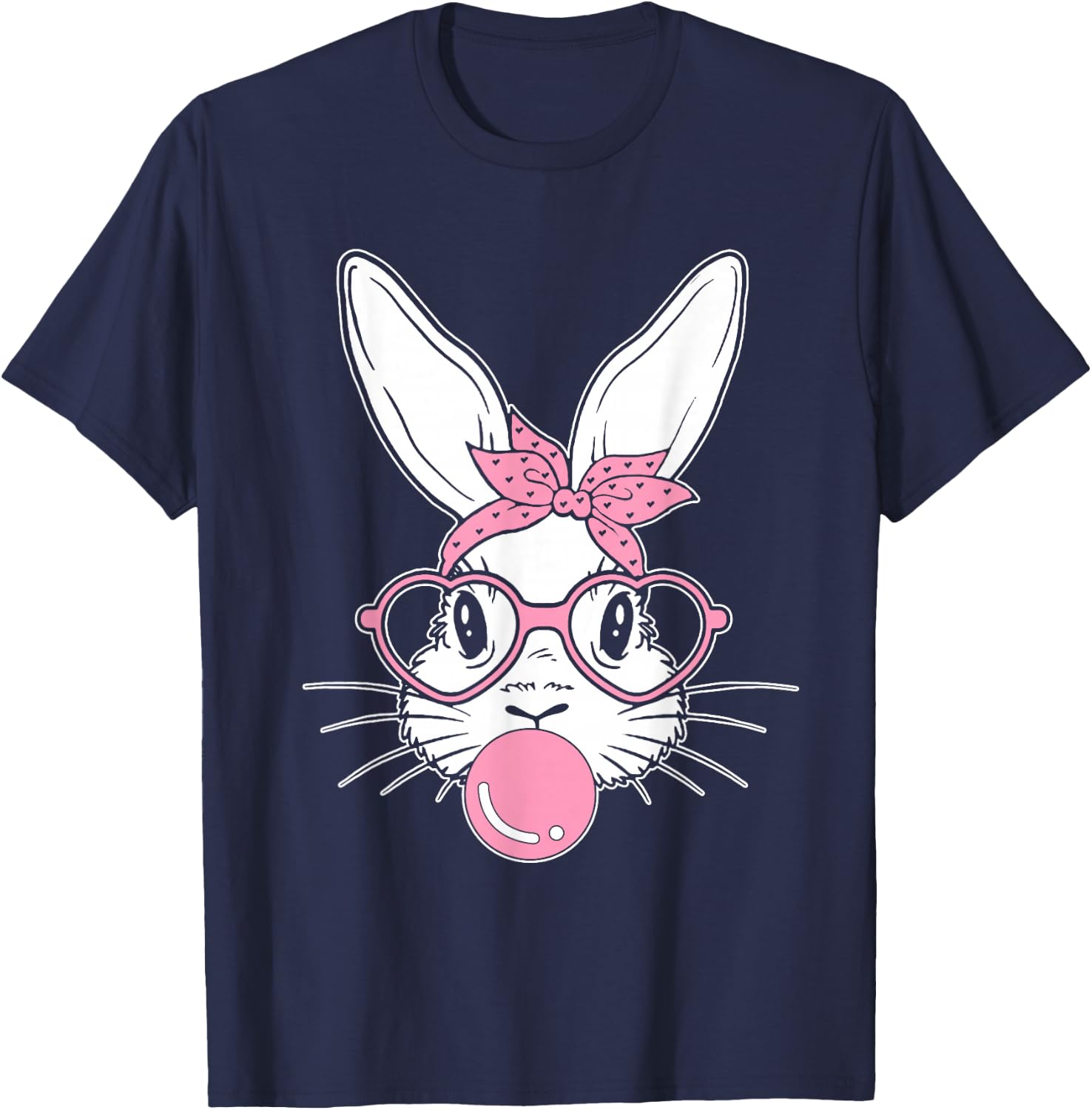 Bunny Face Easter Day Bubblegum Bandana Glasses Girls T-Shirt - T-Shirt | Navy