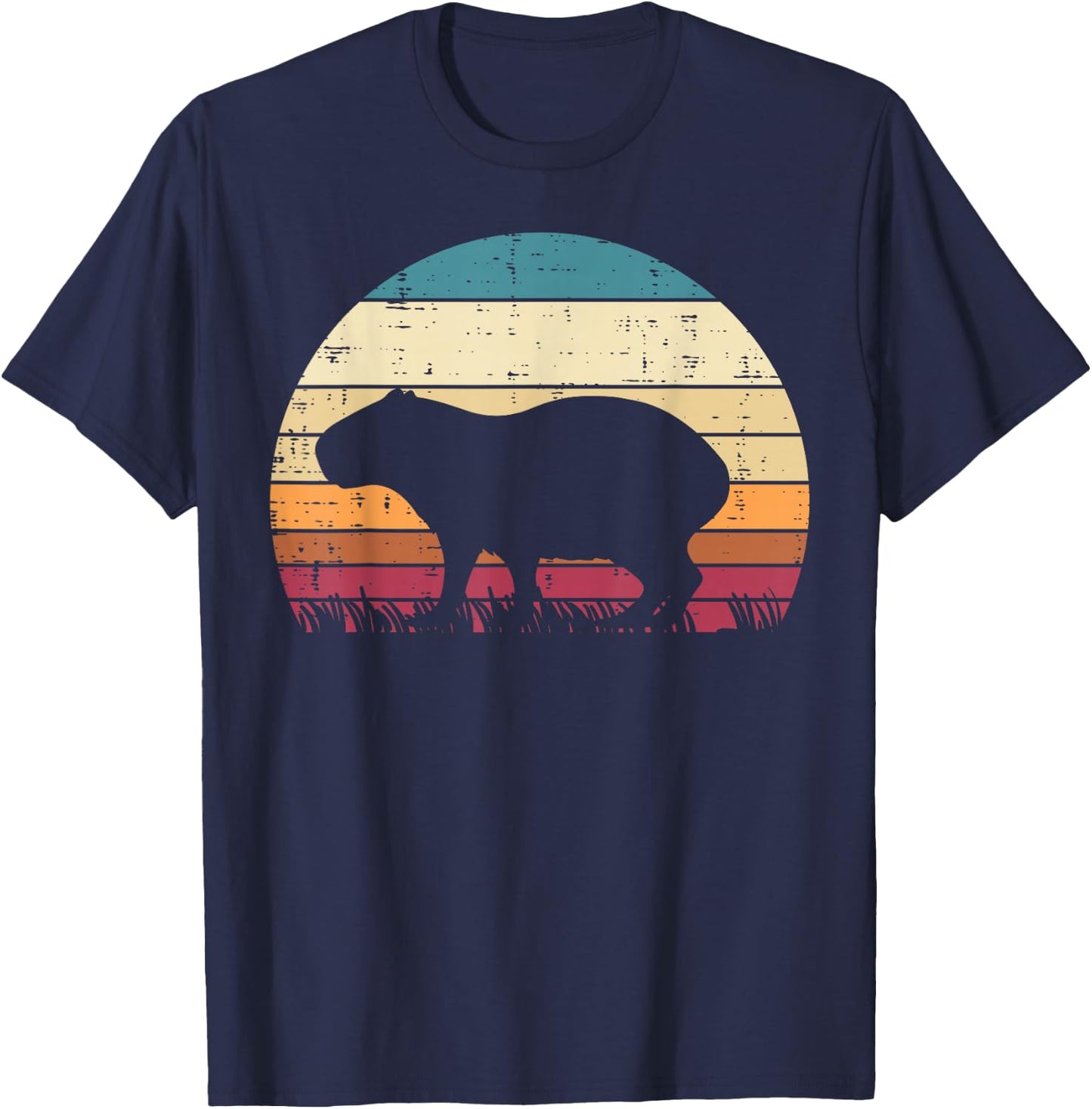 Capybara Silhouette Sunset Retro Capy Rodent Men Women Kids T-Shirt - T-Shirt | Navy