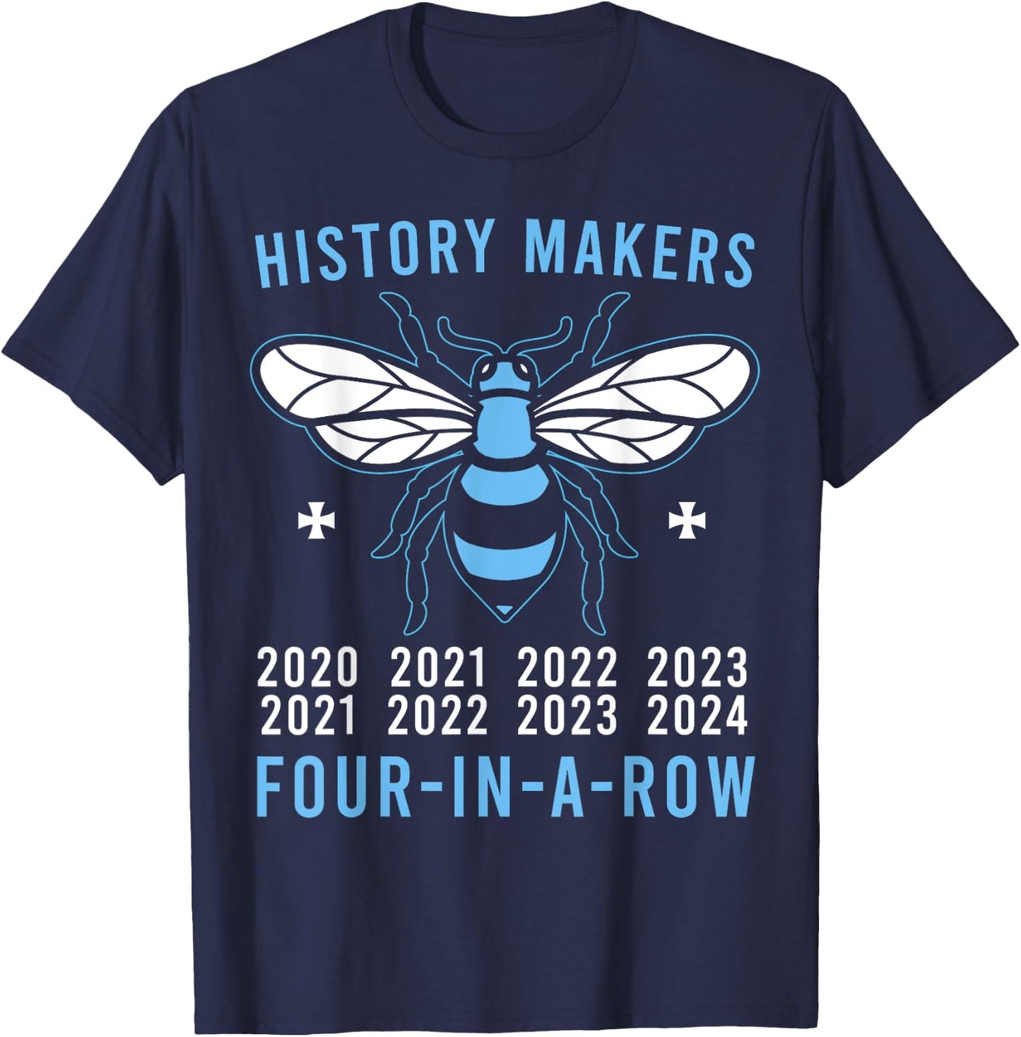 Manchester is Blue! Four in a Row, 2024, City T-Shirt - T-Shirt | Navy