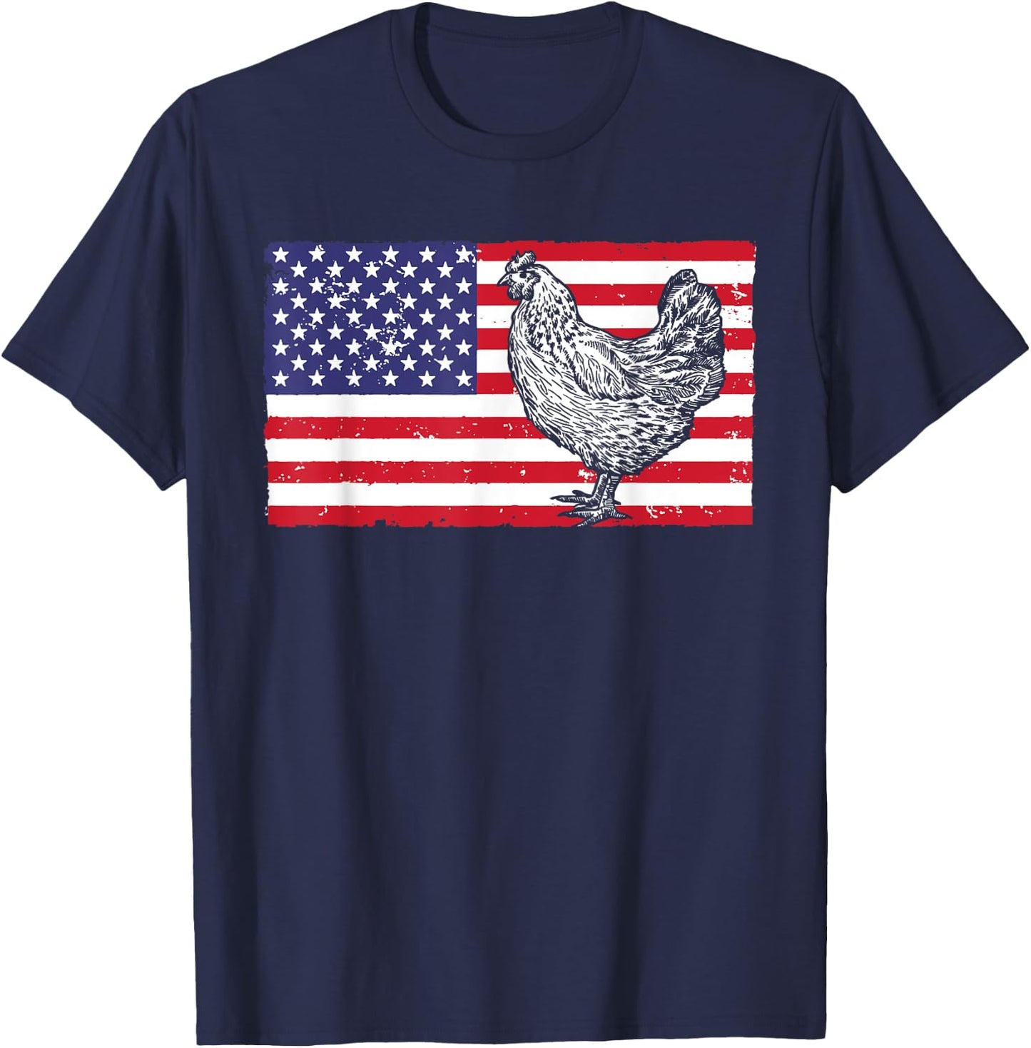 Cool Chicken Women Chicken Lover USA American Flag T-Shirt - T-Shirt | Navy
