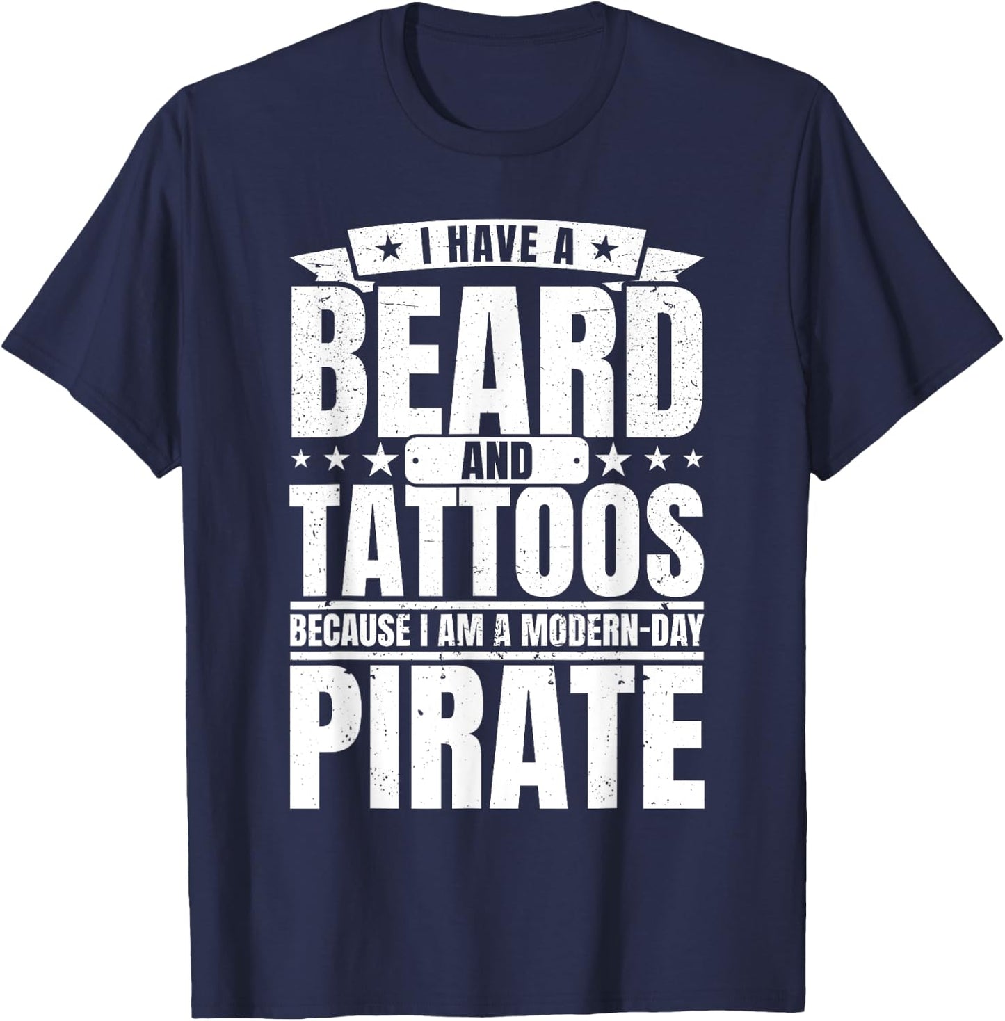 Modern Day Pirate With Beard and Tattoo Dad T-Shirt - T-Shirt | Navy