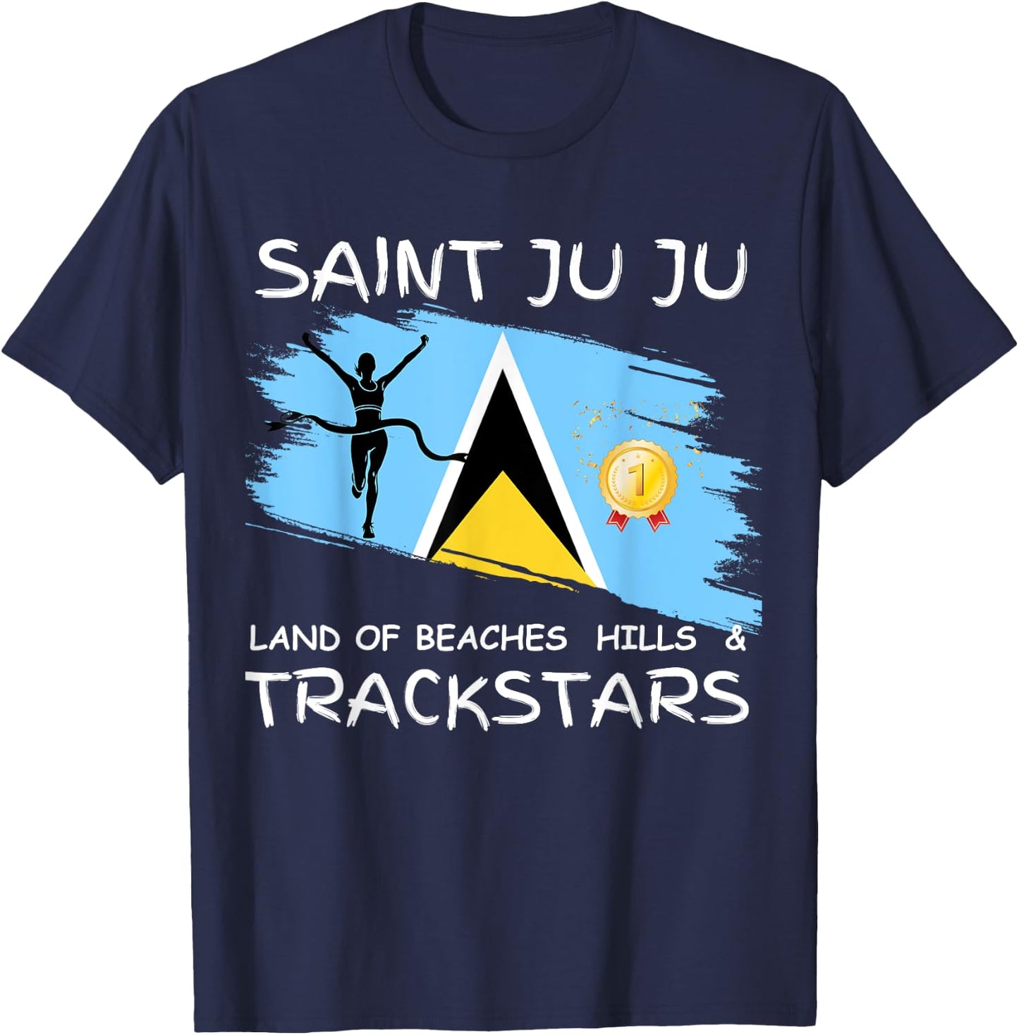 Saint Lucia/ St. Lucia/ Saint Juju Track star Celebration T-Shirt - T-Shirt | Navy