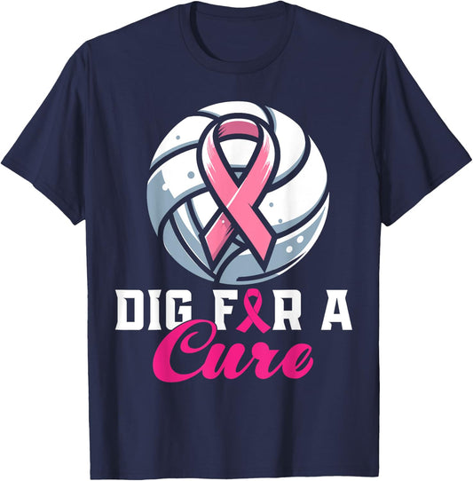 Dig For A Cure Breast Cancer Awareness Volleyball Pink T-Shirt - T-Shirt | Navy