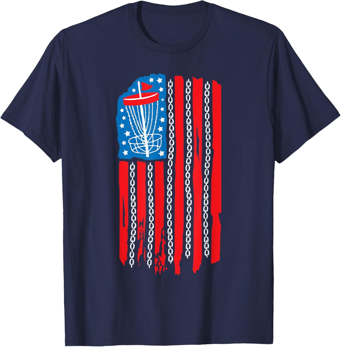 American Flag Disc Golf Basket Chain 4th of July Men Golfing T-Shirt - T-Shirt | Navy