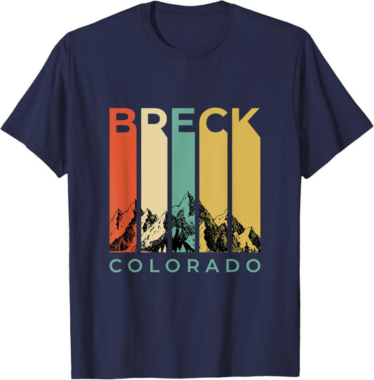 Vintage Breckenridge “Breck” Colorado Retro Colored Stripes T-Shirt - T-Shirt | Navy