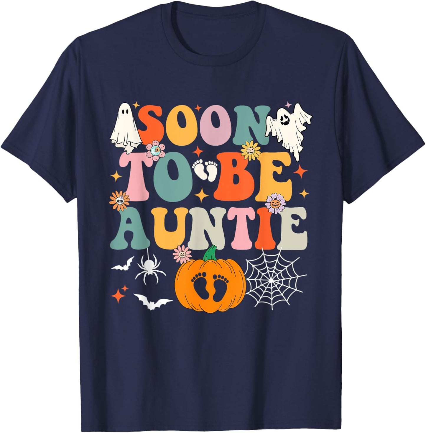 Soon to Be Auntie Halloween Pregnancy Announcement Pumpkin T-Shirt - T-Shirt | Navy