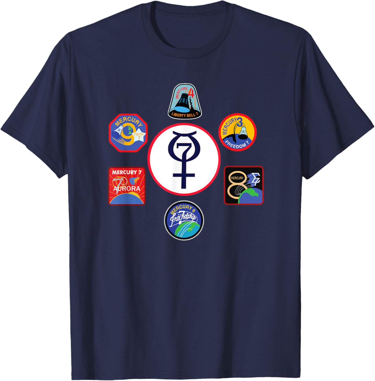 NASA Project Mercury Program Mission Crew Insignia T-Shirt - T-Shirt | Navy