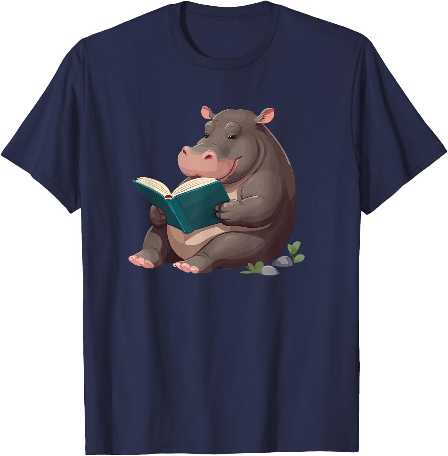 Hippopotamus is reading a Book, Reading Hippo T-Shirt - T-Shirt | Navy