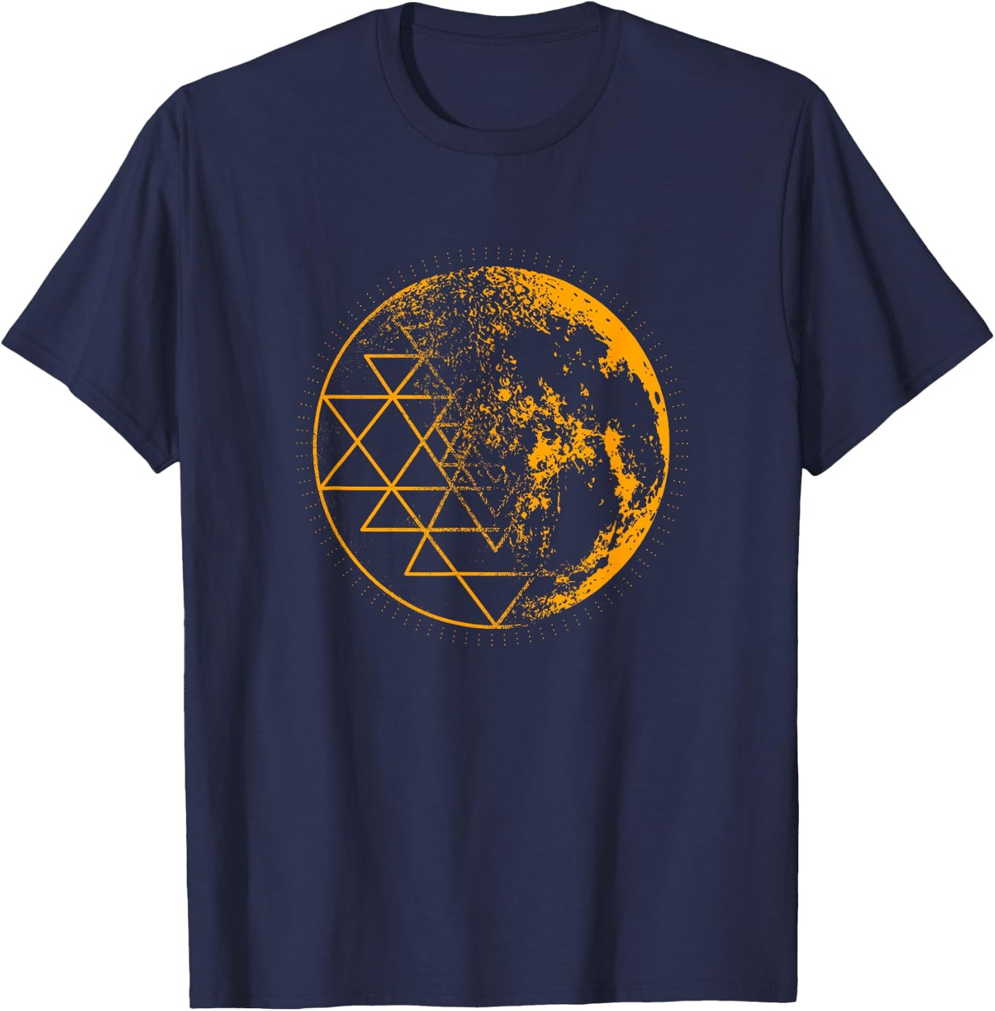 Metatron Cube Mandala Geometry Full Moon T-Shirt - T-Shirt | Navy