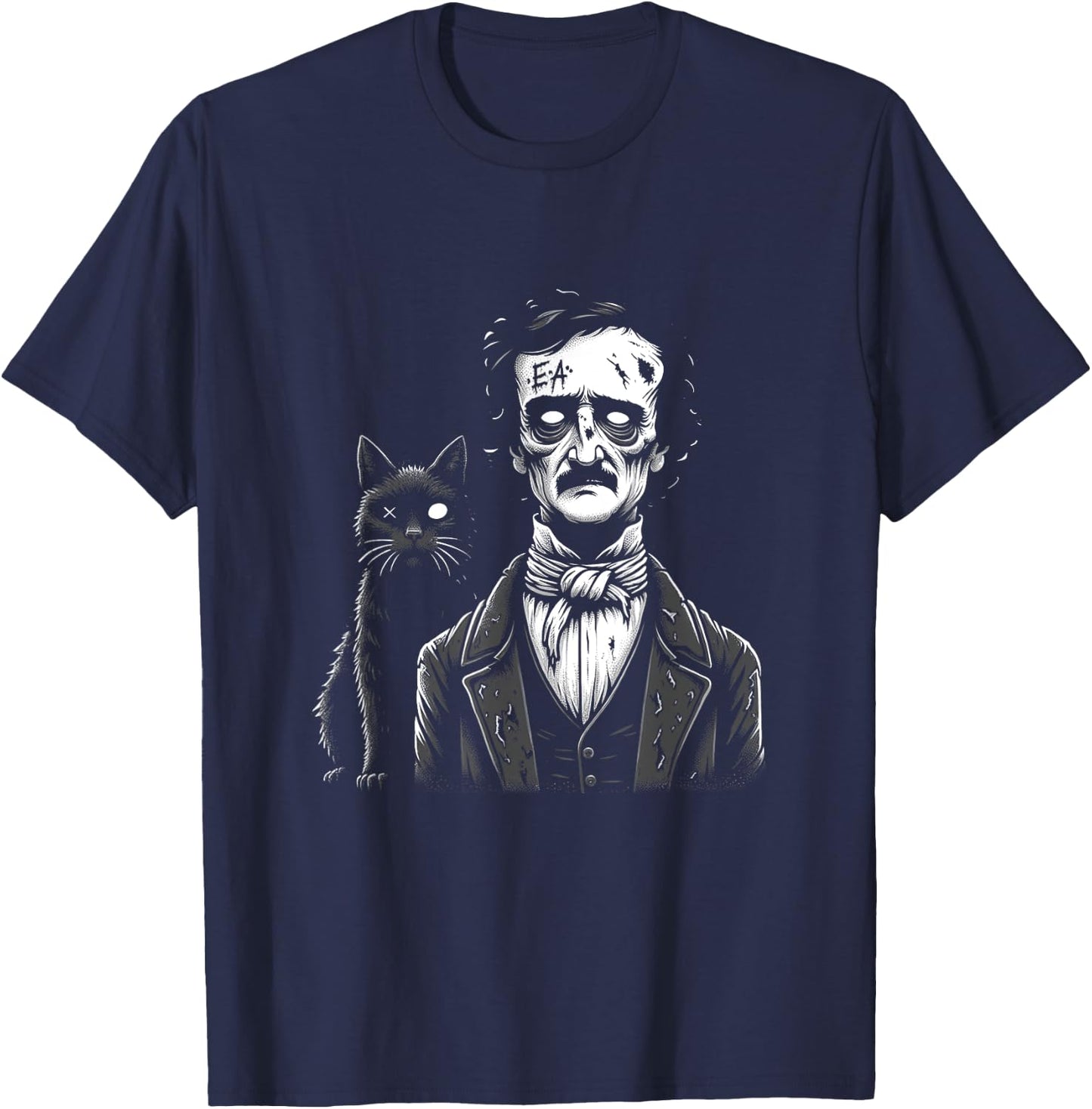 Zombie Edgar Allan Poe The Black Cat Halloween Fun Men Women T-Shirt - T-Shirt | Navy