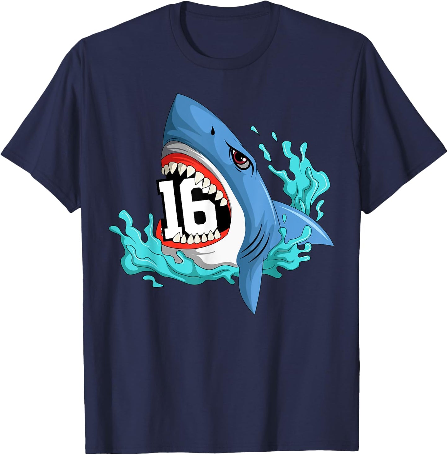 16 Shark Birthday Animal Themed Bday Party Celebration T-Shirt - T-Shirt | Navy