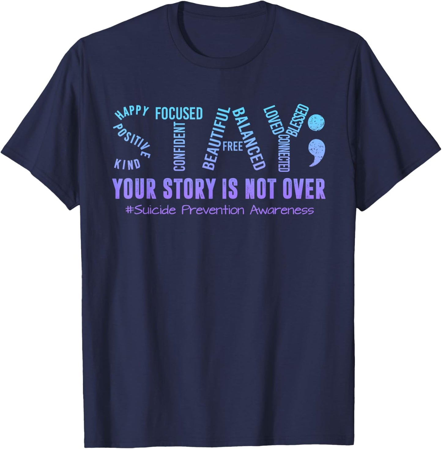 Stay Suicide Prevention Awareness Month Teal & Purple Ribbon T-Shirt - T-Shirt | Navy