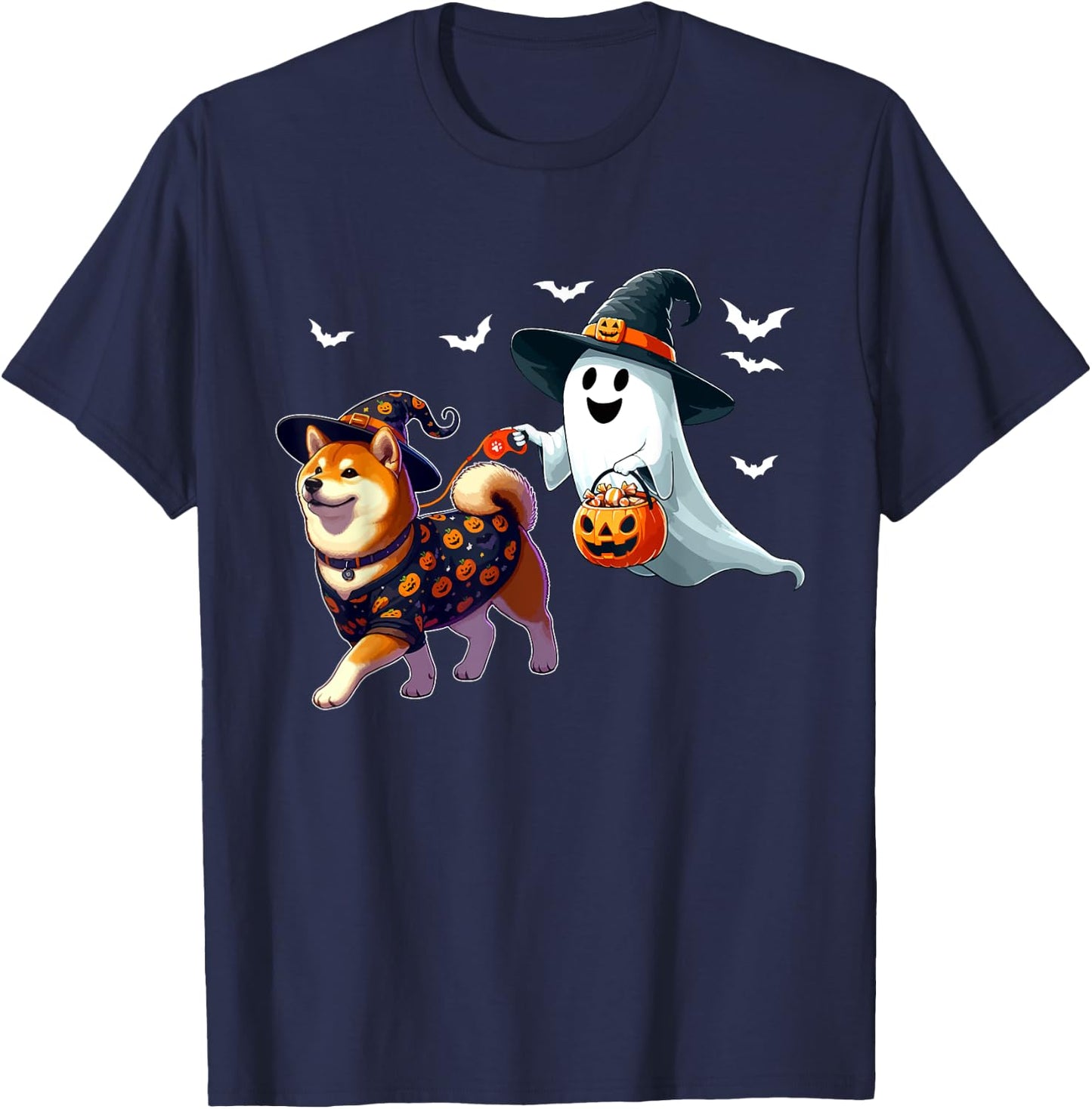 Boo Ghost With Shiba Inu As Witch Halloween Owner Kids T-Shirt - T-Shirt | Navy