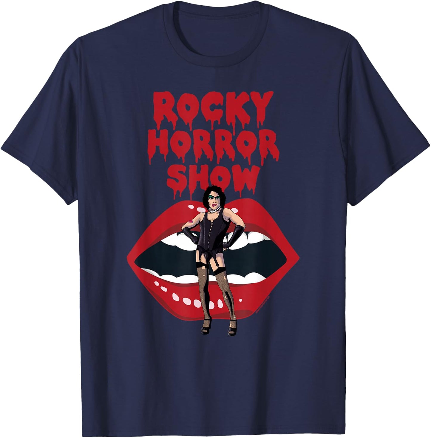 Rocky Horror Show Dr Frank N Furter with Lips T-Shirt - T-Shirt | Navy