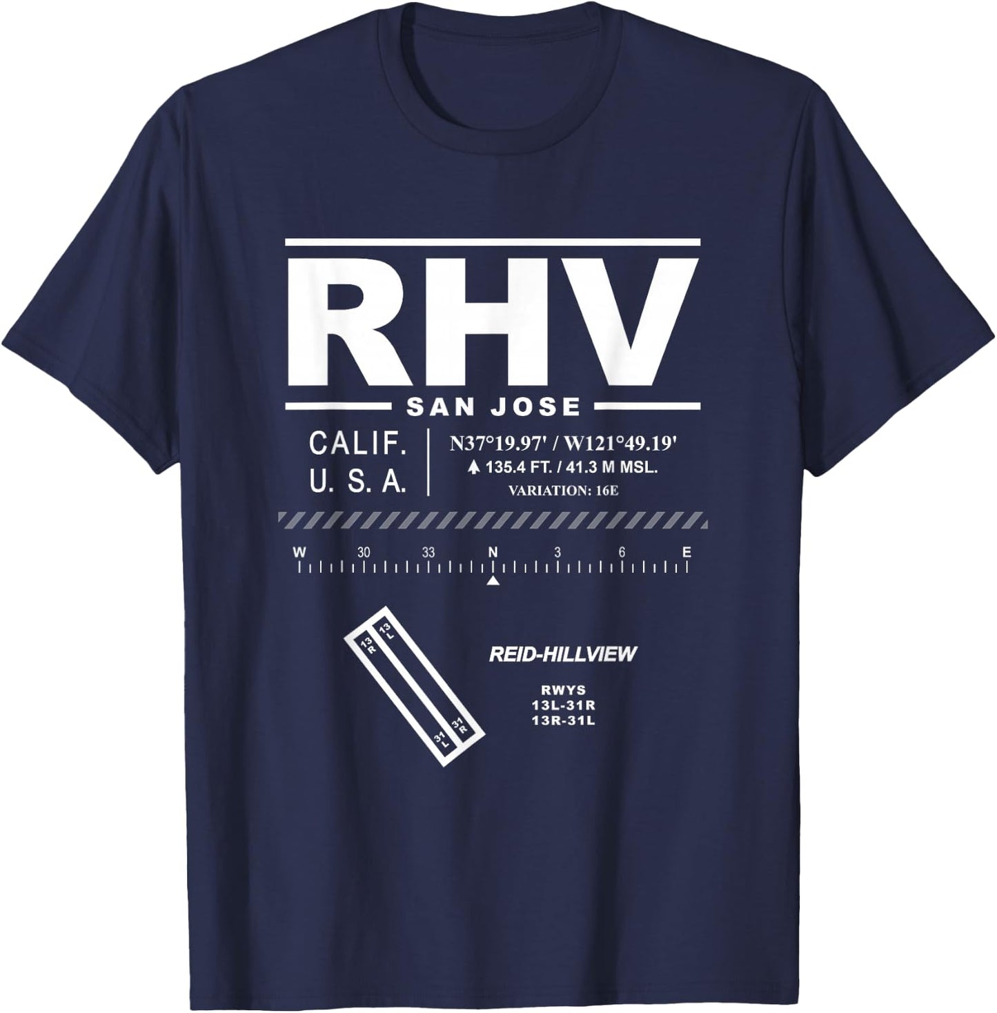 Reid-Hillview Airport San Jose California RHV T-Shirt - T-Shirt | Navy