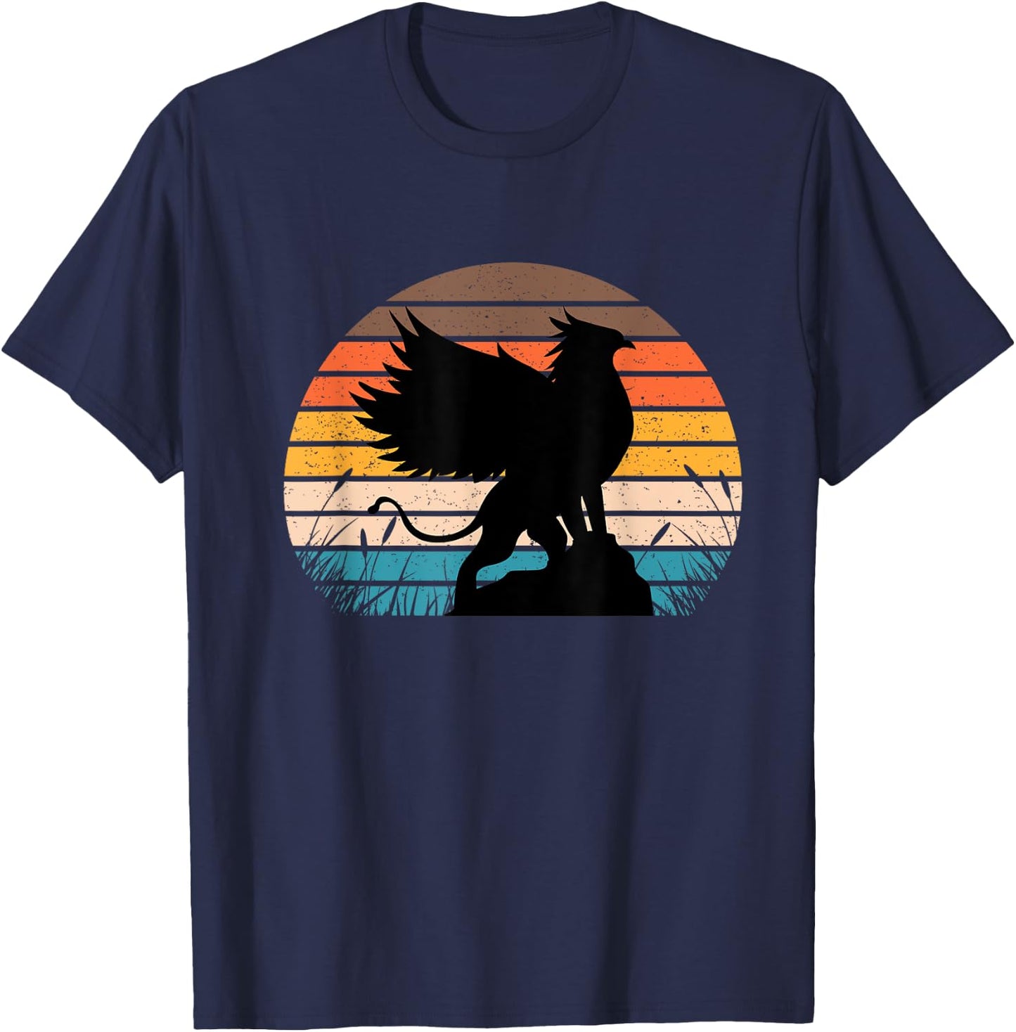 Griffin Retro Vintage Sunset Lion Eagle Mythical Creature T-Shirt - T-Shirt | Navy