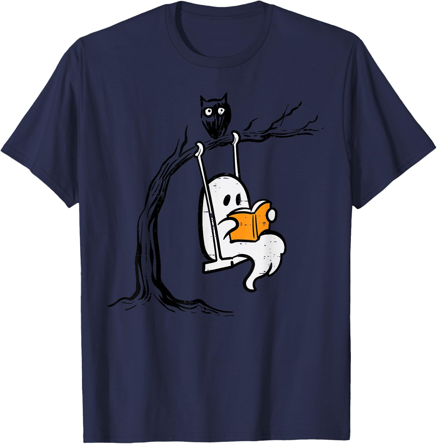 Halloween Ghost Swing Reading Vintage Costume Women Kids Men T-Shirt - T-Shirt | Navy