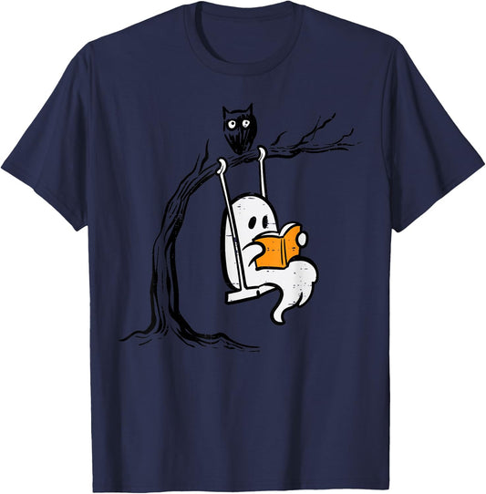 Halloween Ghost Swing Reading Vintage Costume Women Kids Men T-Shirt - T-Shirt | Navy