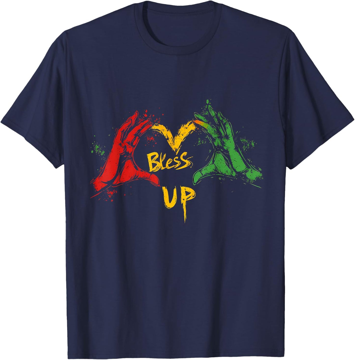 Rasta Hand Heart Jamaican Roots Rastafarian Reggae Music T-Shirt - T-Shirt | Navy
