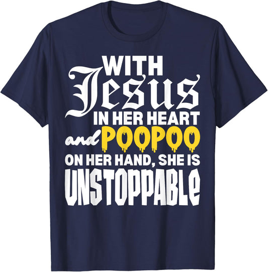 With Jesus In Her Heart Embarrassing Internet Memes Funny T-Shirt - T-Shirt | Navy