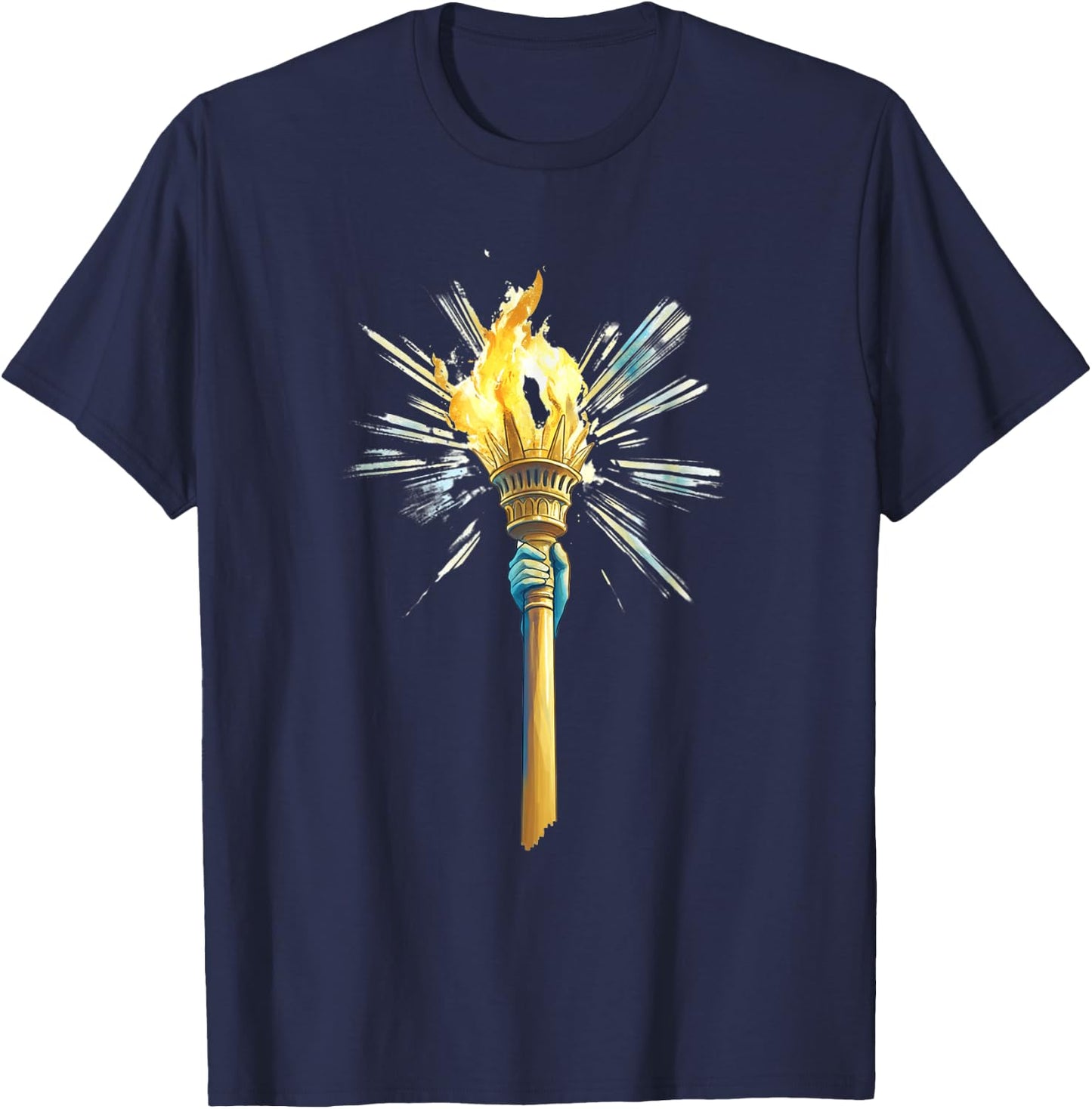 Statue Of Liberty Torch With Fiery Flames T-Shirt - T-Shirt | Navy