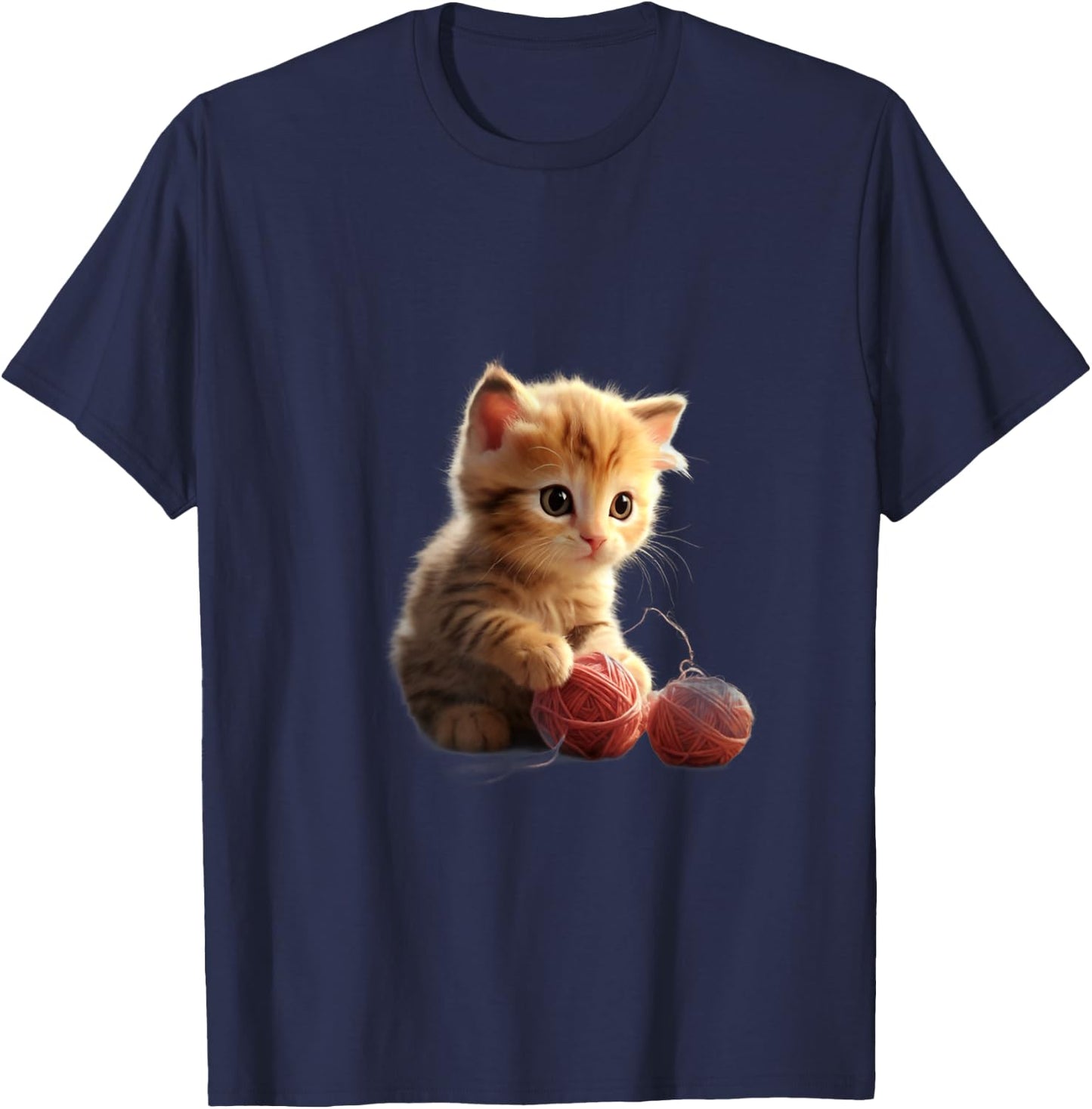 Baby Kitten Playing with Ball of Yarn Graphic Design T-Shirt - T-Shirt | Navy
