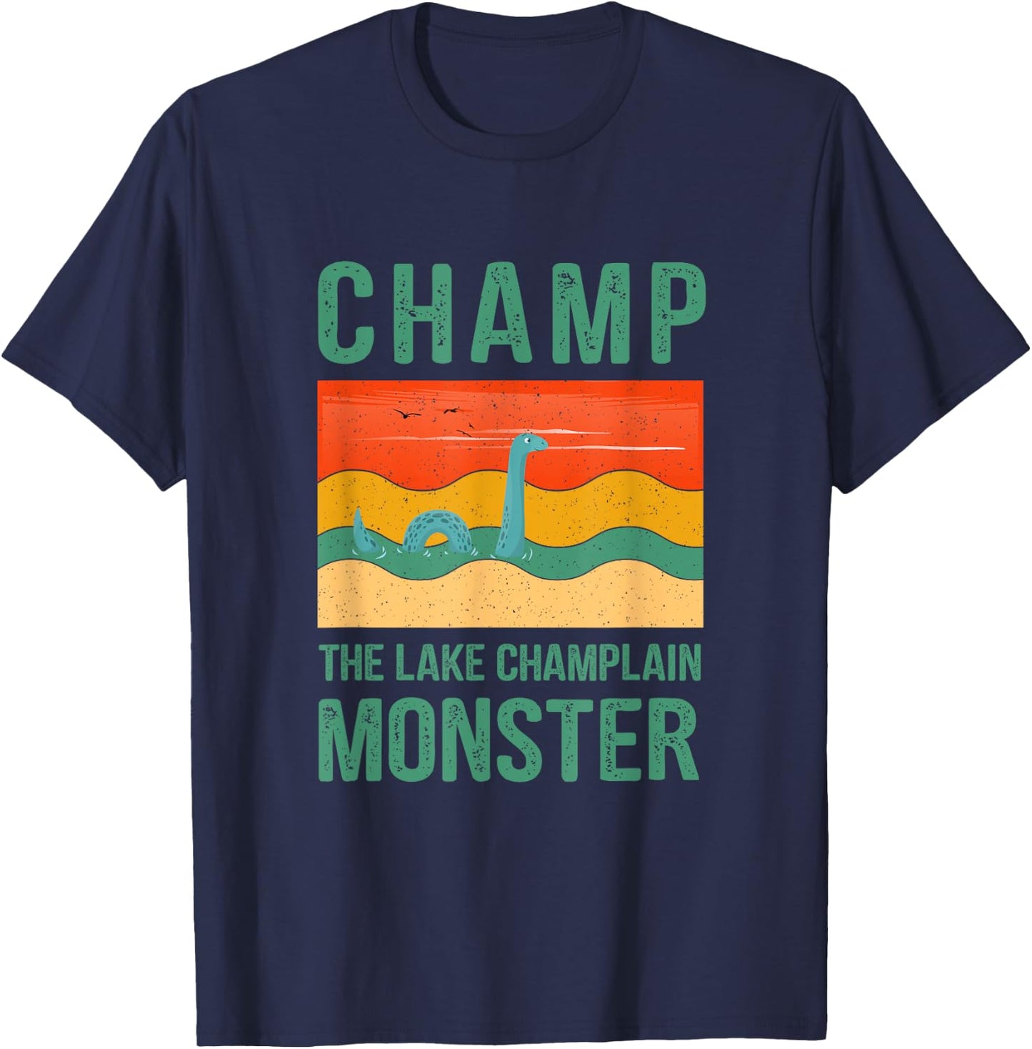 Champ The Lake Champlain Monster Retro Colorful Graphic T-Shirt - T-Shirt | Navy