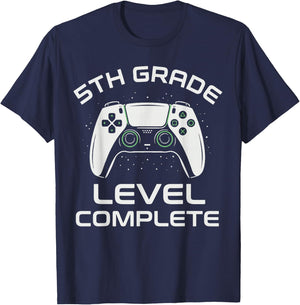 Boys Gaming Graduation Shirt, 5th Grade Level Complete T-Shirt - T-Shirt | Navy