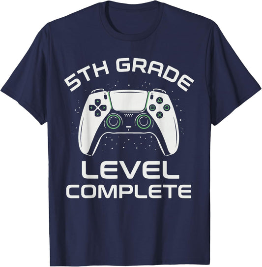 Boys Gaming Graduation Shirt, 5th Grade Level Complete T-Shirt - T-Shirt | Navy