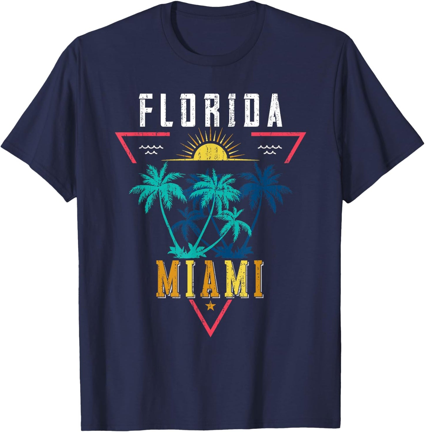 Tropical Summer Vacation Miami Beach Palm Trees Florida T-Shirt - T-Shirt | Navy