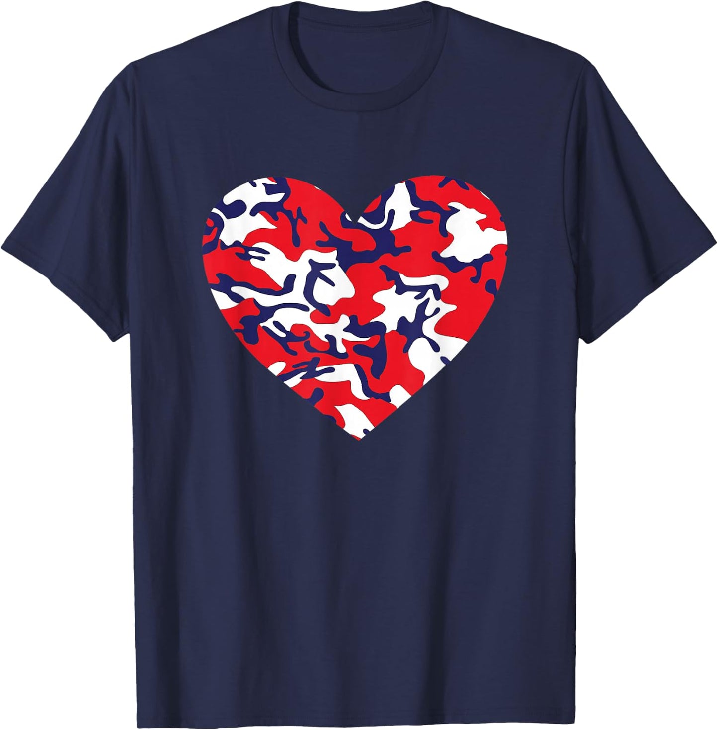 USA Red White and Blue Camo Heart Love 4th of July T-Shirt - T-Shirt | Navy