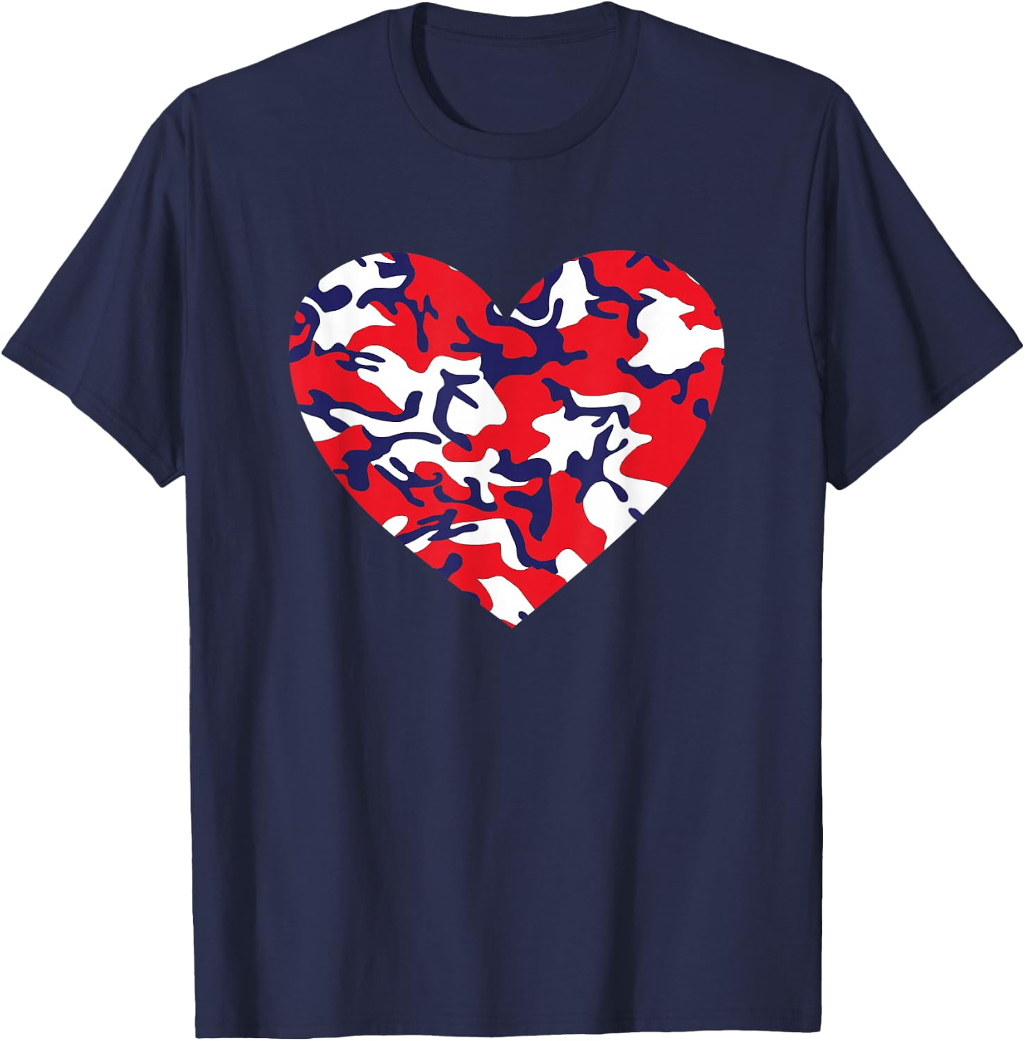 USA Red White and Blue Camo Heart Love 4th of July T-Shirt - T-Shirt | Navy
