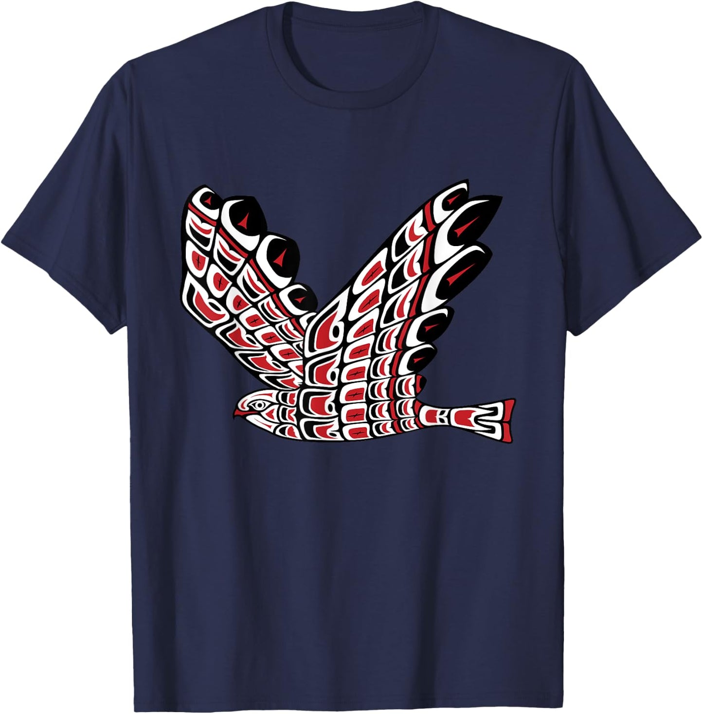 Pacific Northwest Red Tail Hawk Native American Style Art T-Shirt - T-Shirt | Navy