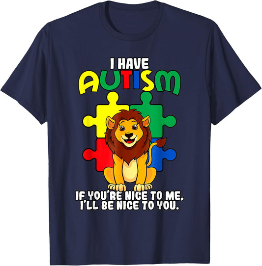 Lion Puzzle Piece I Have Autism Autistic Awareness Men Women T-Shirt - T-Shirt | Navy
