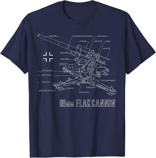 World War 2 German 88mm Flak 18/36/37/41 blueprint T-Shirt - T-Shirt | Navy