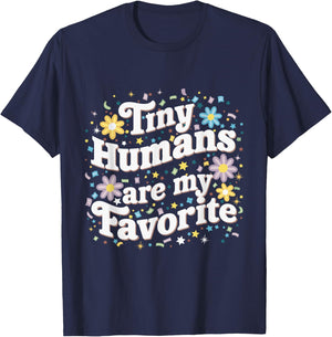 Tiny Humans Are My Favorite Pediatric NICU Nurse Groovy T-Shirt - T-Shirt | Navy