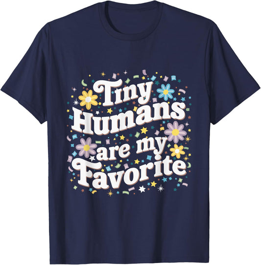 Tiny Humans Are My Favorite Pediatric NICU Nurse Groovy T-Shirt - T-Shirt | Navy