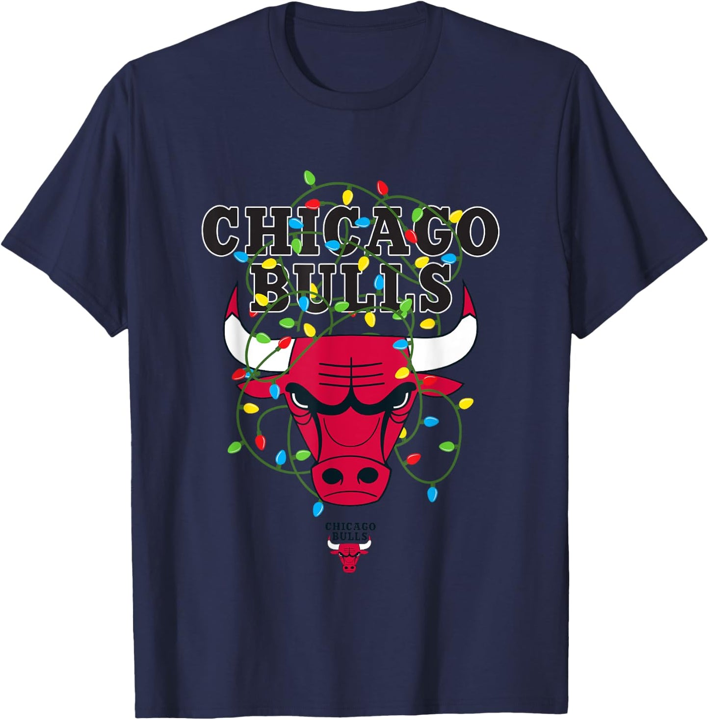 NBA Chicago Bulls Christmas Lights Holiday Logo T-Shirt - T-Shirt | Navy