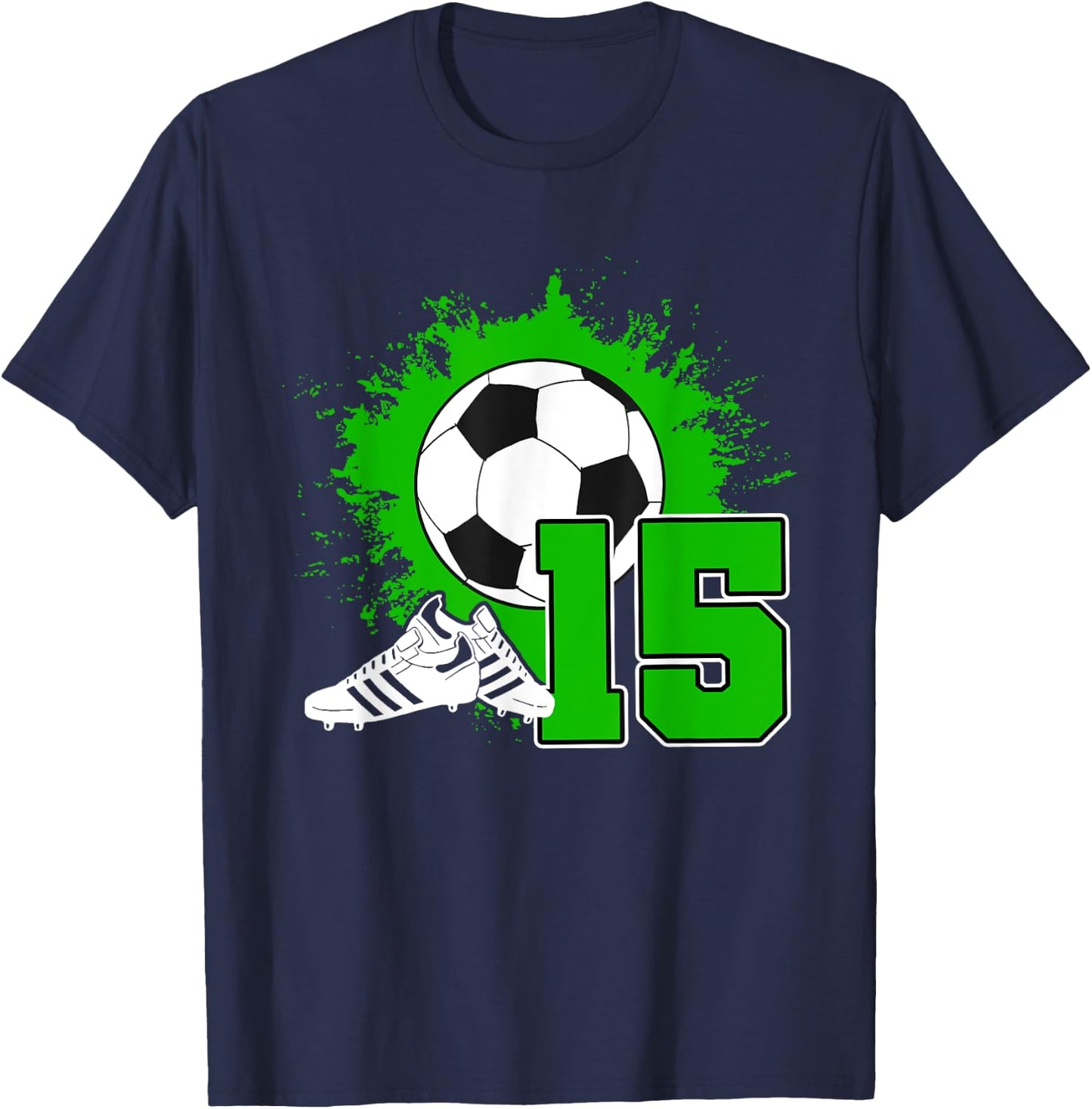 Kids Soccer Birthday Party 15 Year Old Boy 15th Birthday T-Shirt - T-Shirt | Navy