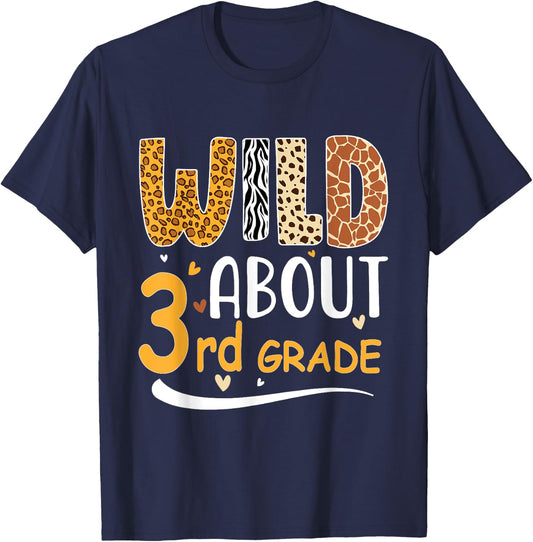 Wild about Third 3rd Grade Back To School Leopard T-Shirt - T-Shirt | Navy