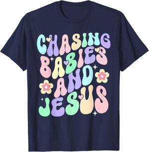 Mom Chasing Babies And Jesus Religious Christian Women T-Shirt - T-Shirt | Navy