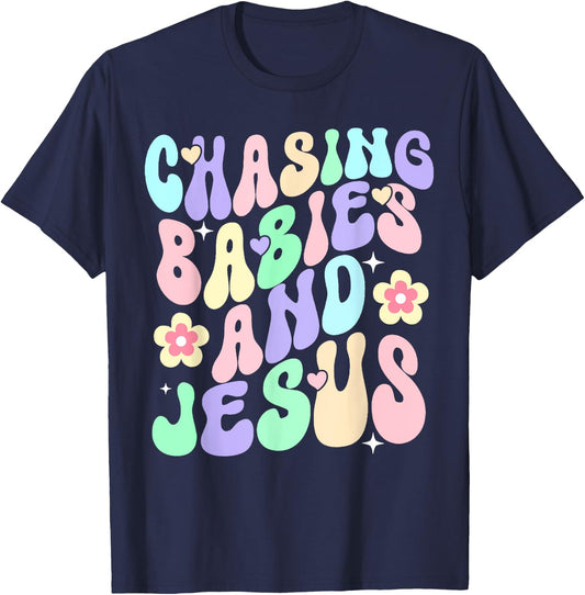 Mom Chasing Babies And Jesus Religious Christian Women T-Shirt - T-Shirt | Navy